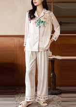 Load image into Gallery viewer, Fine Light Pink Print Button Ice Silk Two Pieces Set Long Sleeve