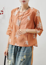 Load image into Gallery viewer, Fine Orange Embroidered Cotton Top Half Sleeve