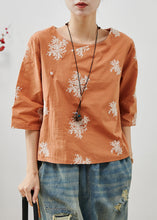 Load image into Gallery viewer, Fine Orange Embroidered Cotton Top Half Sleeve