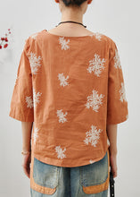 Load image into Gallery viewer, Fine Orange Embroidered Cotton Top Half Sleeve