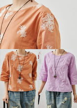 Load image into Gallery viewer, Fine Orange Embroidered Cotton Top Half Sleeve