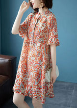 Load image into Gallery viewer, Fine Orange Stand Collar Print Patchwork Chiffon Dresses Summer