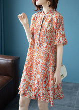 Load image into Gallery viewer, Fine Orange Stand Collar Print Patchwork Chiffon Dresses Summer