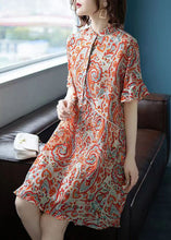 Load image into Gallery viewer, Fine Orange Stand Collar Print Patchwork Chiffon Dresses Summer