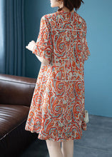 Load image into Gallery viewer, Fine Orange Stand Collar Print Patchwork Chiffon Dresses Summer