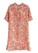 Load image into Gallery viewer, Fine Orange Stand Collar Print Patchwork Chiffon Dresses Summer