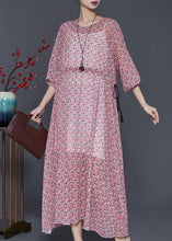 Load image into Gallery viewer, Fine Pink Cinched Print Chiffon Vacation Dresses Summer