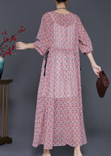 Load image into Gallery viewer, Fine Pink Cinched Print Chiffon Vacation Dresses Summer