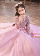 Load image into Gallery viewer, Fine Pink O-Neck Patchwork Tulle Girls Maxi Dress Winter