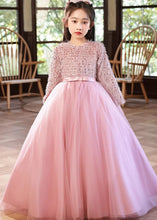 Load image into Gallery viewer, Fine Pink O-Neck Patchwork Tulle Girls Maxi Dress Winter