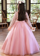 Load image into Gallery viewer, Fine Pink O-Neck Patchwork Tulle Girls Maxi Dress Winter