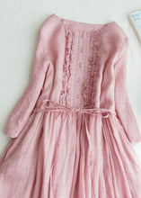 Load image into Gallery viewer, Fine Pink Ruffled Tie Waist Patchwork Linen Dress Summer