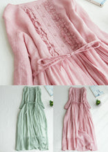 Load image into Gallery viewer, Fine Pink Ruffled Tie Waist Patchwork Linen Dress Summer