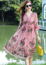 Load image into Gallery viewer, Fine Pink V Neck Embroidered Patchwork Silk Dresses Summer