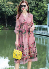 Load image into Gallery viewer, Fine Pink V Neck Embroidered Patchwork Silk Dresses Summer