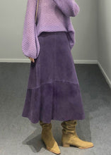 Load image into Gallery viewer, Fine Purple High Waist Patchwork Sheepskin Skirts Spring