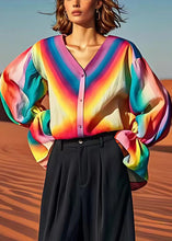 Load image into Gallery viewer, Fine Rainbow Oversized Tie Dye Linen Shirt Tops Lantern Sleeve