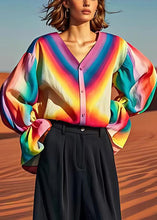 Load image into Gallery viewer, Fine Rainbow Oversized Tie Dye Linen Shirt Tops Lantern Sleeve