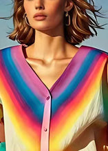 Load image into Gallery viewer, Fine Rainbow Oversized Tie Dye Linen Shirt Tops Lantern Sleeve