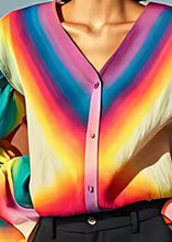 Load image into Gallery viewer, Fine Rainbow Oversized Tie Dye Linen Shirt Tops Lantern Sleeve