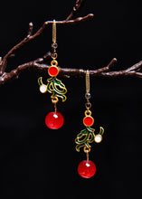 Load image into Gallery viewer, Fine Red Gem Stone Gilding Drop Earrings