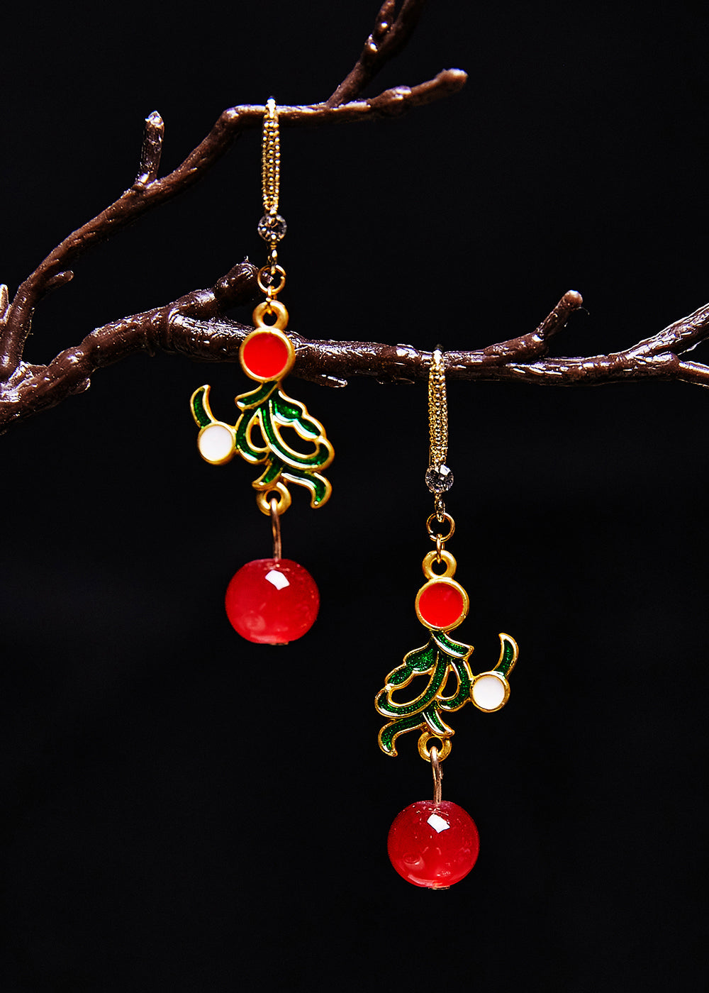 Fine Red Gem Stone Gilding Drop Earrings