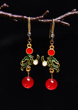 Load image into Gallery viewer, Fine Red Gem Stone Gilding Drop Earrings