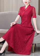 Load image into Gallery viewer, Fine Red V Neck Lace Embroidered Long Dresses Summer