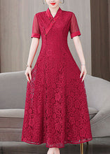 Load image into Gallery viewer, Fine Red V Neck Lace Embroidered Long Dresses Summer