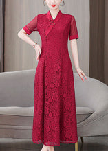 Load image into Gallery viewer, Fine Red V Neck Lace Embroidered Long Dresses Summer