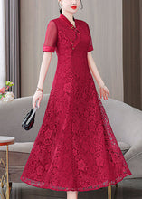 Load image into Gallery viewer, Fine Red V Neck Lace Embroidered Long Dresses Summer