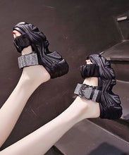 Load image into Gallery viewer, Fine Splicing Platform Slide Sandals Black Zircon Buckle Strap