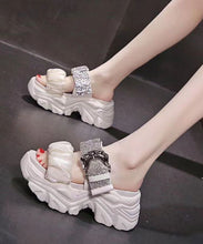 Load image into Gallery viewer, Fine Splicing Platform Slide Sandals Black Zircon Buckle Strap