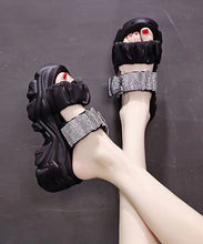 Load image into Gallery viewer, Fine Splicing Platform Slide Sandals Black Zircon Buckle Strap