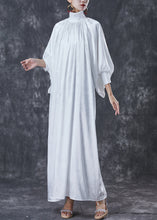 Load image into Gallery viewer, Fine White High Neck Draping Wear On Both Sides Silk Long Dresses Spring