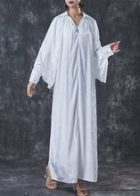 Load image into Gallery viewer, Fine White High Neck Draping Wear On Both Sides Silk Long Dresses Spring