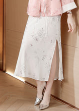 Load image into Gallery viewer, Fine White Print Side Open Silk Skirt Summer