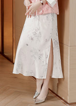 Load image into Gallery viewer, Fine White Print Side Open Silk Skirt Summer