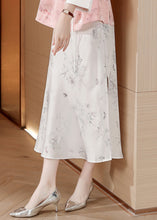 Load image into Gallery viewer, Fine White Print Side Open Silk Skirt Summer