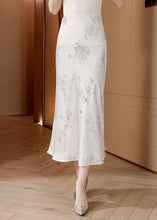 Load image into Gallery viewer, Fine White Print Side Open Silk Skirt Summer