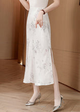 Load image into Gallery viewer, Fine White Print Side Open Silk Skirt Summer