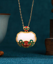 Load image into Gallery viewer, Fine White Ruyi Longevity Lock Necklace Advanced Sense Collar Chain Necklaces