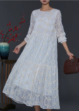 Load image into Gallery viewer, Fine White Square Colla Embroidered Silk Long Dress Spring