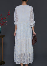 Load image into Gallery viewer, Fine White Square Colla Embroidered Silk Long Dress Spring