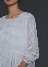 Load image into Gallery viewer, Fine White Square Colla Embroidered Silk Long Dress Spring