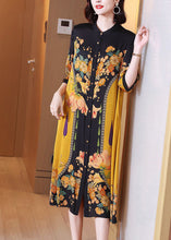 Load image into Gallery viewer, Fine Yellow Print Button Silk Long Shirts Dresses Summer