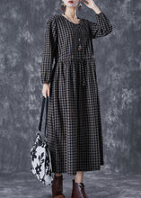 Load image into Gallery viewer, Fitted Black Cinched Plaid Linen Holiday Dress Fall