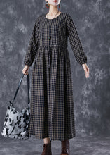 Load image into Gallery viewer, Fitted Black Cinched Plaid Linen Holiday Dress Fall