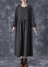 Load image into Gallery viewer, Fitted Black Cinched Plaid Linen Holiday Dress Fall