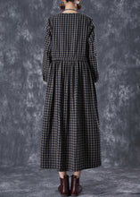 Load image into Gallery viewer, Fitted Black Cinched Plaid Linen Holiday Dress Fall